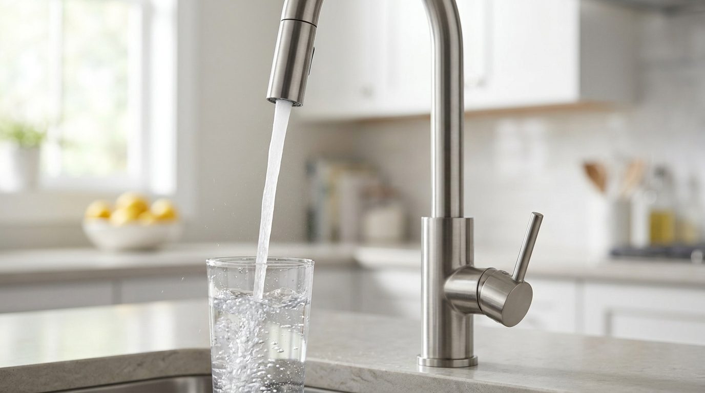 Canilla de cocina sirviendo agua tratada y pura